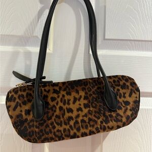 H&M Leopard Print Shoulder Bag with Black Handles